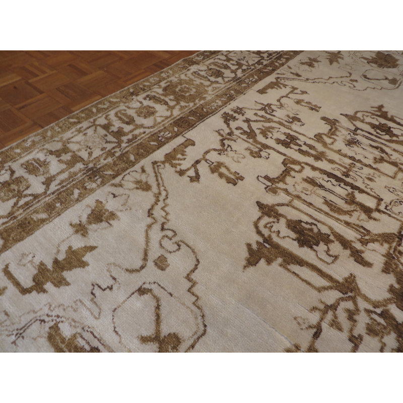 Tapis noué la brun/ivoire 9 pi x 12 pi à la main one-of-kind Josephson