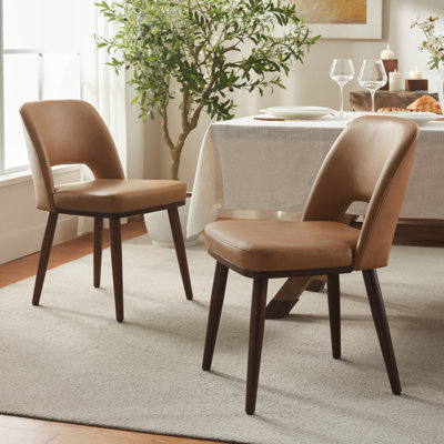 Mason Upholstered Faux Leather Side Dining Chair With Solid Wood Legs 