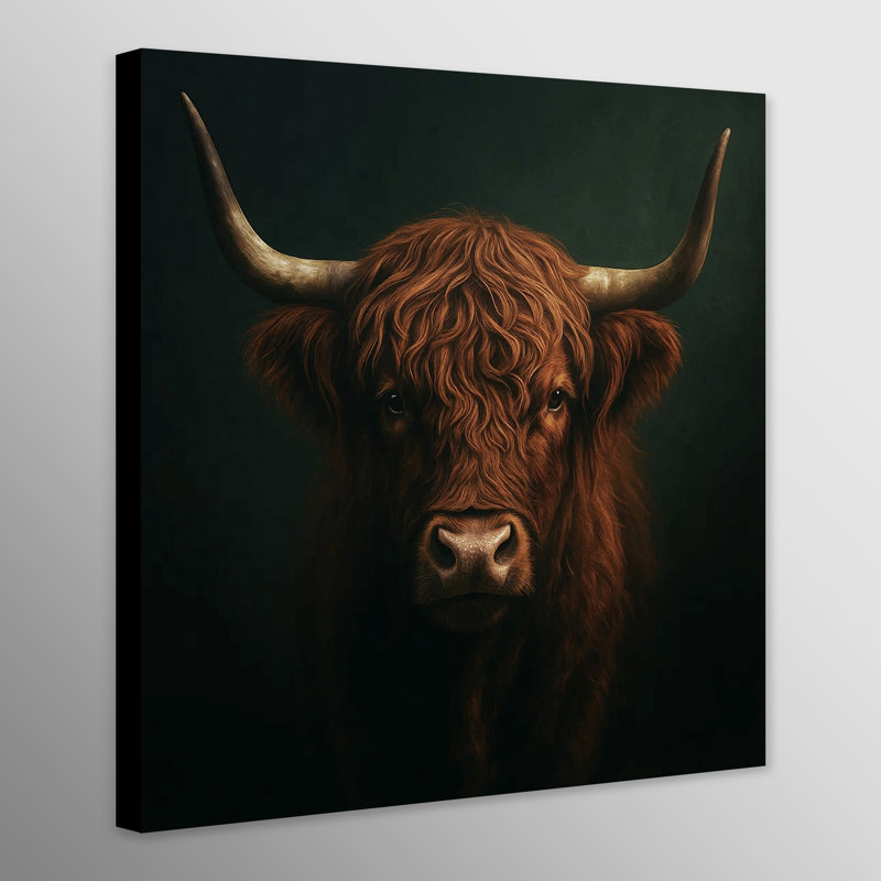Majestic Highland Cow Wall Art - Canvas Framed Print, 51 cm H x 51 cm W