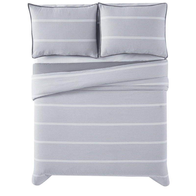 Niari Yarn Dye Stripe Cotton Striped Duvet Cover, Full / Queen Duvet Cover + 2 Standard Sham, Grey