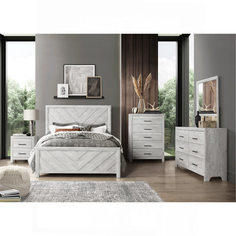 Ensemble de chambre à coucher 5 pièces avec rangement de style moderne, Lit simple