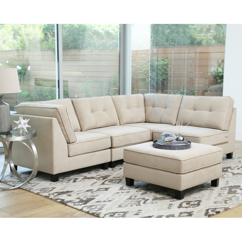 Canapé modulaire réversible de 96 po de largeur avec repose-pieds Lonon, Polyester ivoire