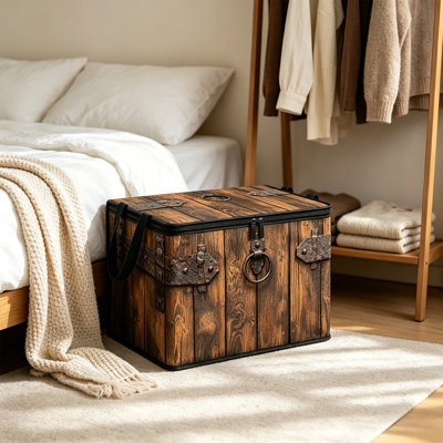 1Pcs Storage Box Fabric Imitation Wooden Box Patterns Foldable Storage Box Large Capacity Clothing and Toy Organizer with Lid