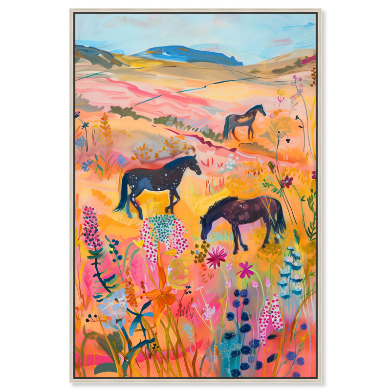 Impression sur toile «Chevaux Beautiful Pasture II» par Art Remedy, H 16 po x l 11 po, Cadre flottant argent