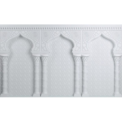 Panneau mural blanc en forme d'arche marocaine - Motif géométrique classique en relief
