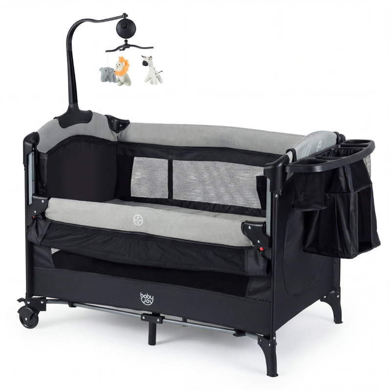 Lit de bébé rembourré portatif standard 5-en-1 avec matelas et rangement