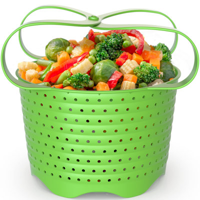 Panier vapeur en silicone pour autocuiseur Instant Pot de 8 pintes et autres autocuiseurs, 100 % sécuritaire pour les aliments, sans BPA, lavable au lave-vaisselle, panier vapeur pliable avec passoire à légumes (vert)
