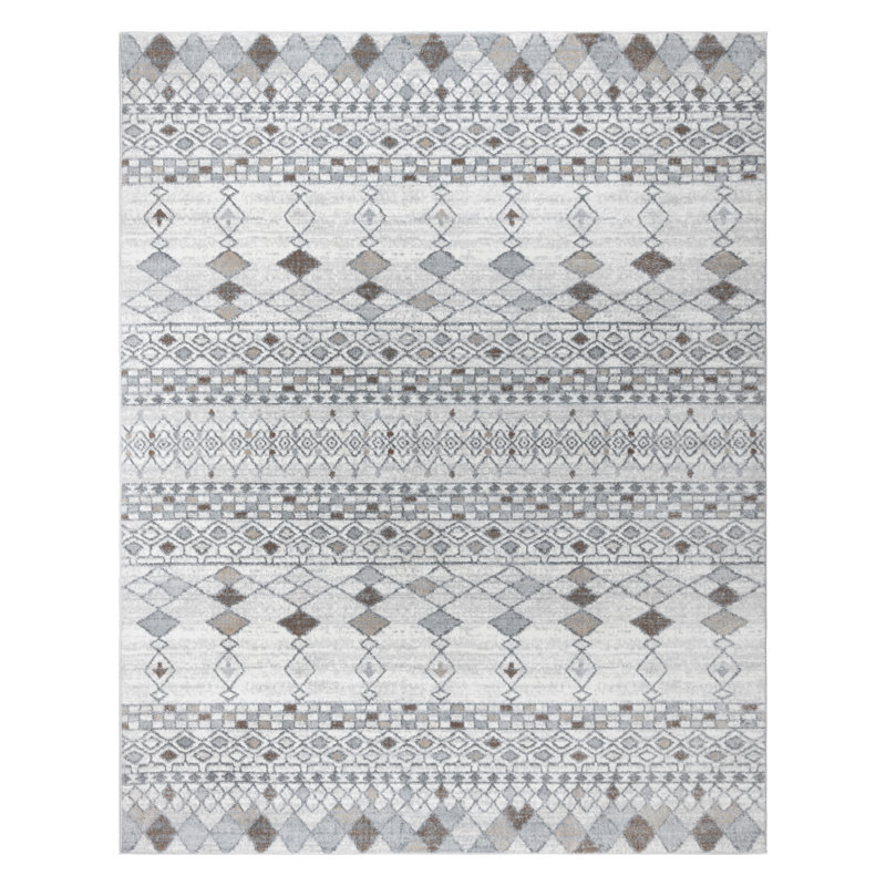 Gray and Beige Geometric Moroccan Polypropylene Area Rug 9' x 12'