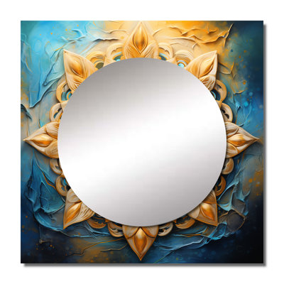 Divine Mandala In Vintage Gold And Turquoise - Boho Mandala Square Living Room Wall Mirror Art