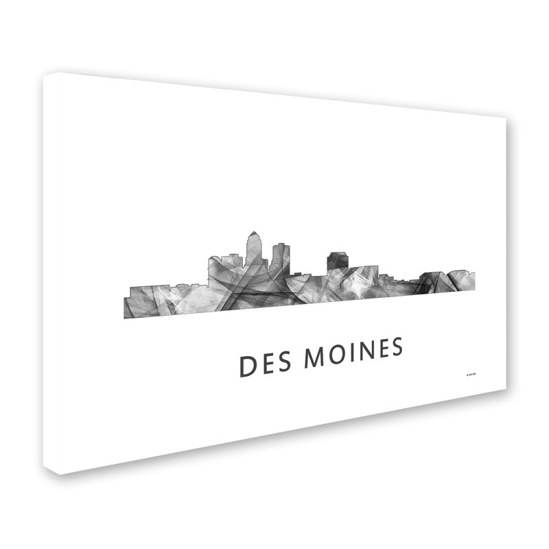 « des moines iowa horizon wb-bw », impression sur toile tendue, H 16 po x l 24 po x P 2 po