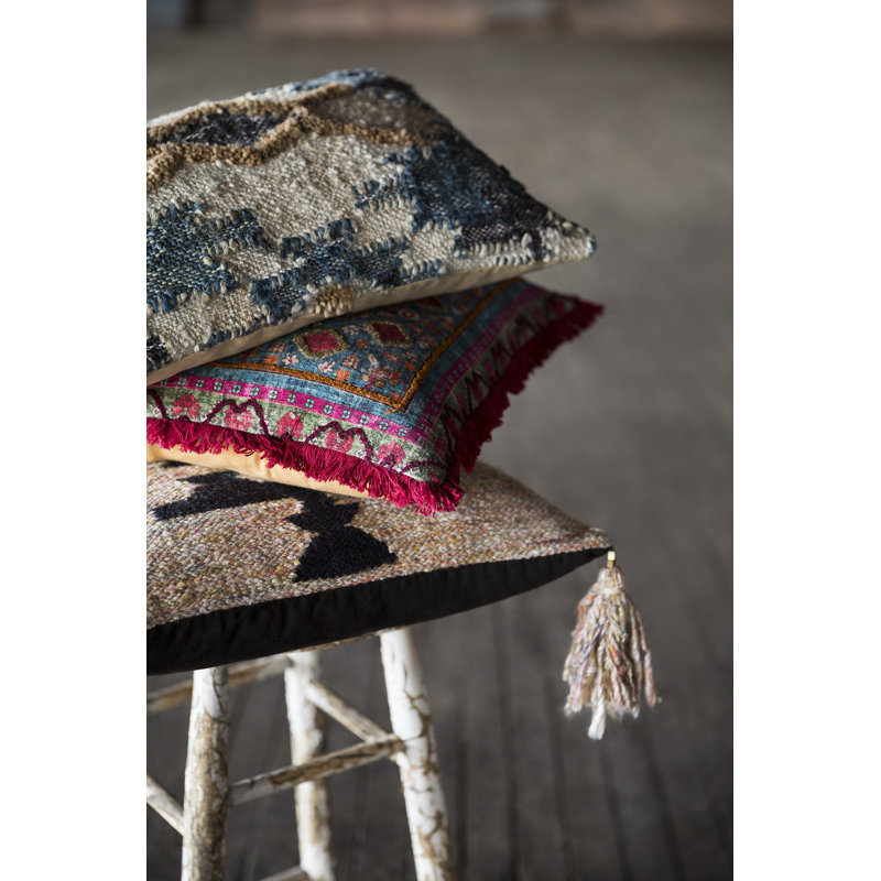 Southwestern Blue and Tan Geometric Jute Cotton Wool Pillow Cover