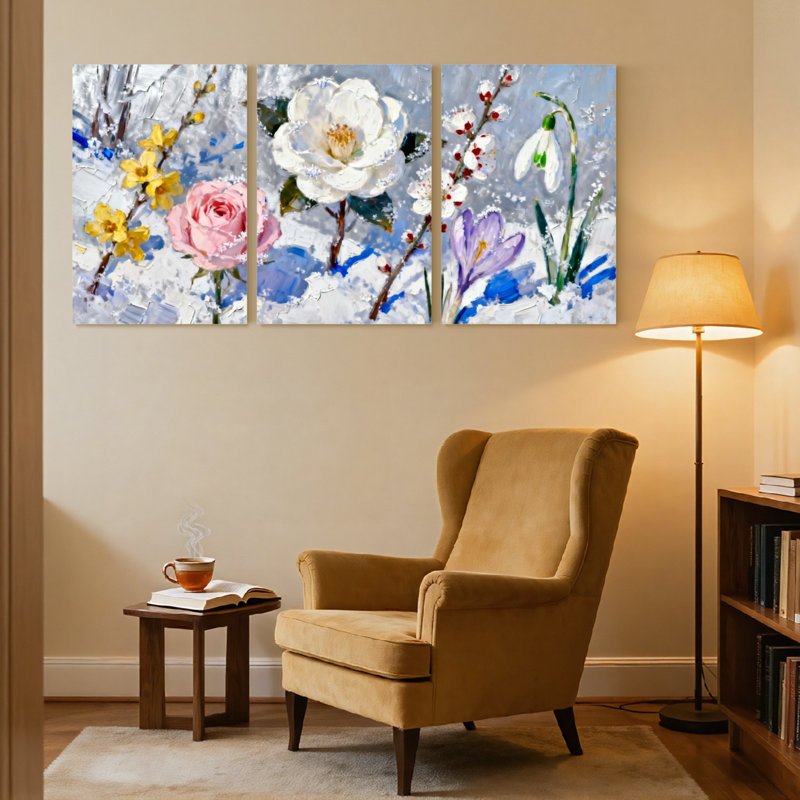 Plantes et fleurs, ensemble de 3 impressions sur toile, H 36 po x l 72 po