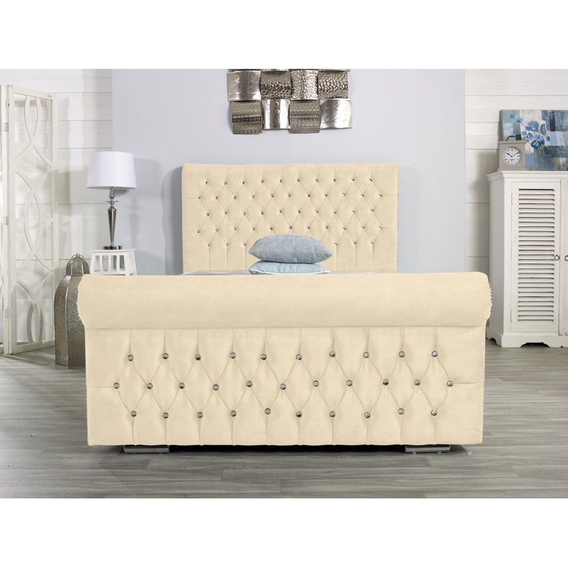 Herveline Upholstered Bed Frame, Cream, Super King (6')
