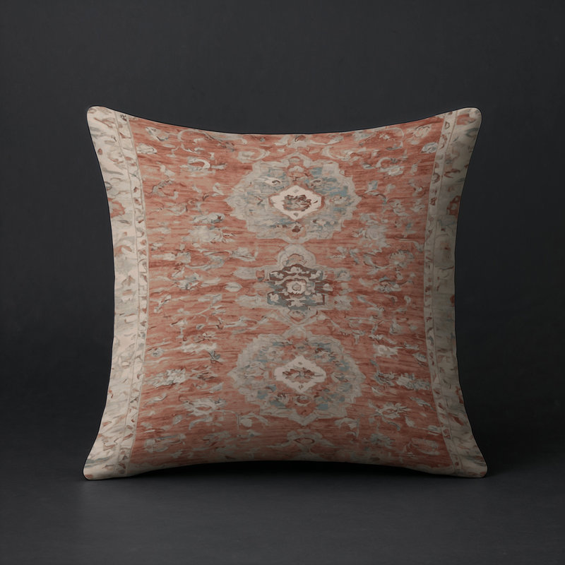 Coussin décoratif intérieur et extérieur Modern, Terre cuite / beige / ivoire damassé 4, Carré 20 po