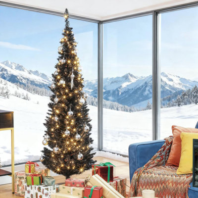 Arbre de Noël pré-éclairé 6 pi avec lumières à DEL blanc chaud, facile à assembler et à ranger, pour les petits espaces
