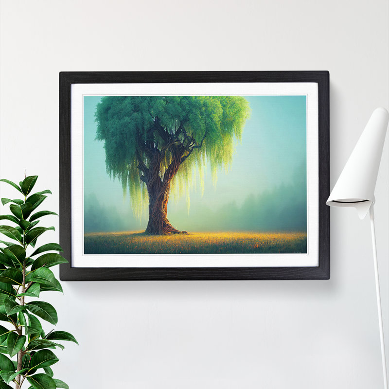Luxurious Weeping Willow Tree - Single Picture Frame Painting, 46cm H x 64cm W x 2cm D, Black