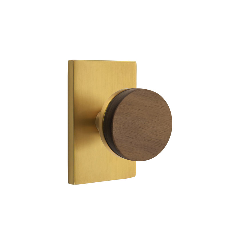 Ensemble de boutons d'intimité Emtek Select avec rosette rectangulaire moderne et tige conique, bouton en noyer foncé