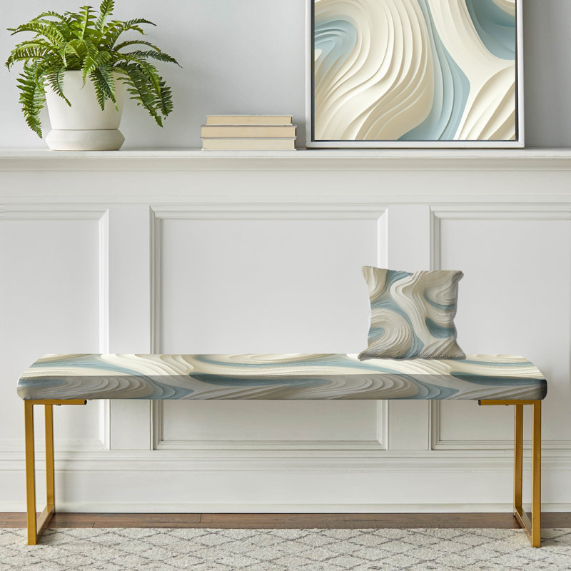 Abstract Upholstered Gold Bench, Sculptural Simplicity