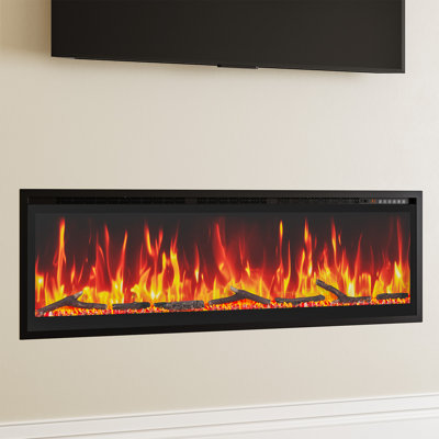 60"Recessed or Wall Mounted Electric Fireplace Heater, 12 Flame Colors, Google & Alexa Home Compatible, Logs & Crystals, Remote Control