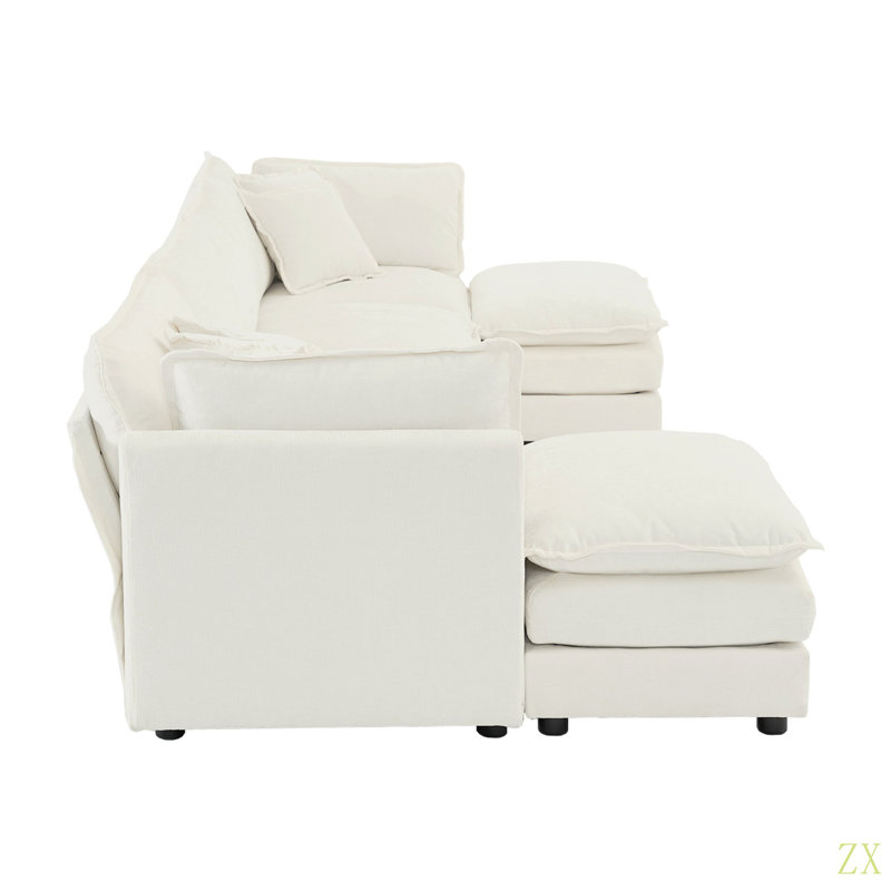 Canapé Comfort U, Chenille blanche