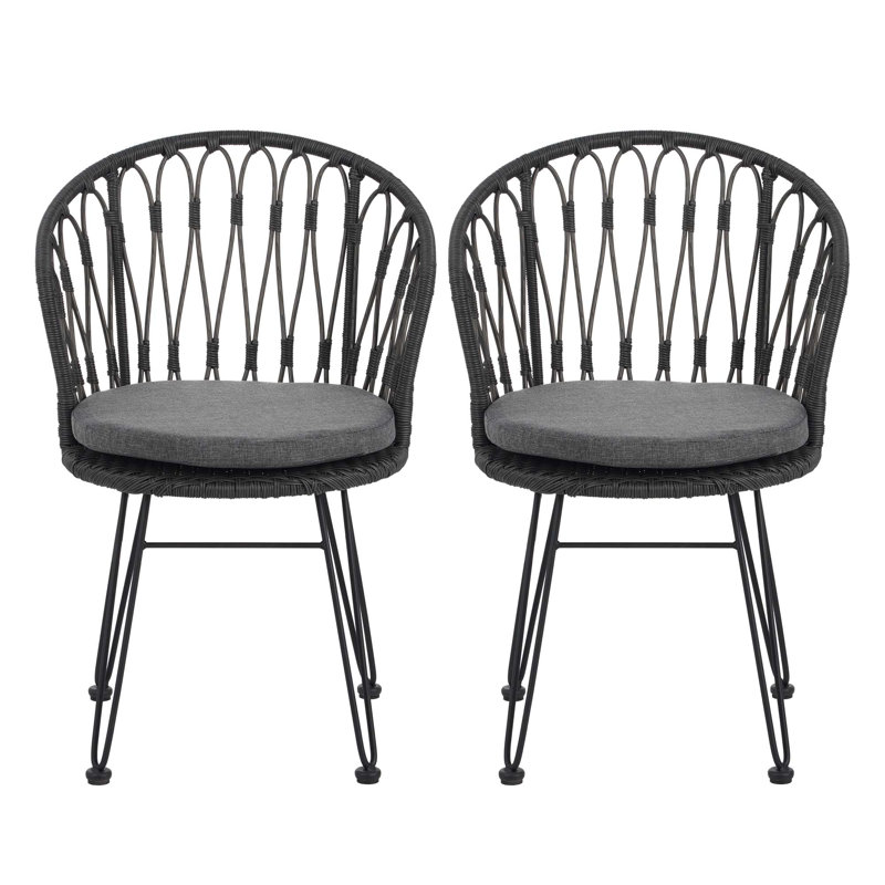 Chaise Tavon, 2 pièces avec 2 coussins, Coussin gris / cadre gris / noir