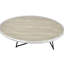 Table basse ovale en chêne gris vieilli et noir avec construction décor industriel rustique