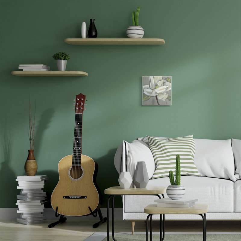 Flower Petals Gray Green - Painting, 12" H x 12" W x 0.5" D, Wall Plaque