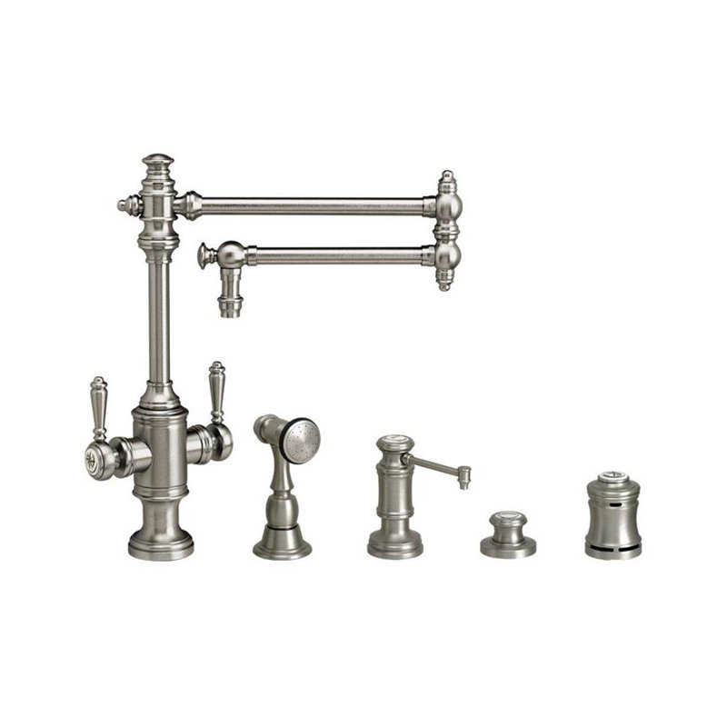 Towson Two Handle Kitchen Faucet - 18" Articulated Spout, Unlaquered Polished Brass