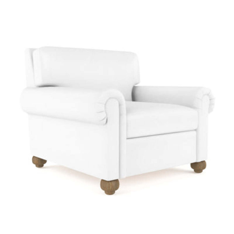 Leroy Leather Armchair, 36" H x 41" W x 49" D, Weathered, Box Weave Linen Silver Streak