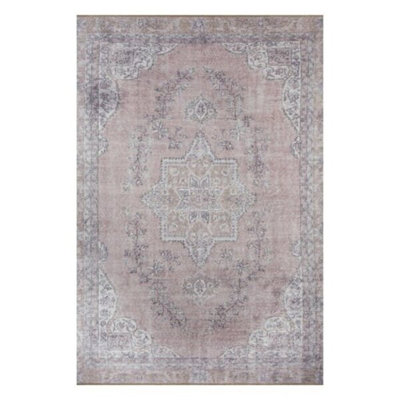 Tapis oriental en polyester beige / gris clair / mauve Gretel