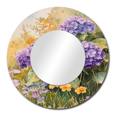 Country Hydrangeas And Wildflowers I - Miroir mural décoratif floral - imprimé sur métal