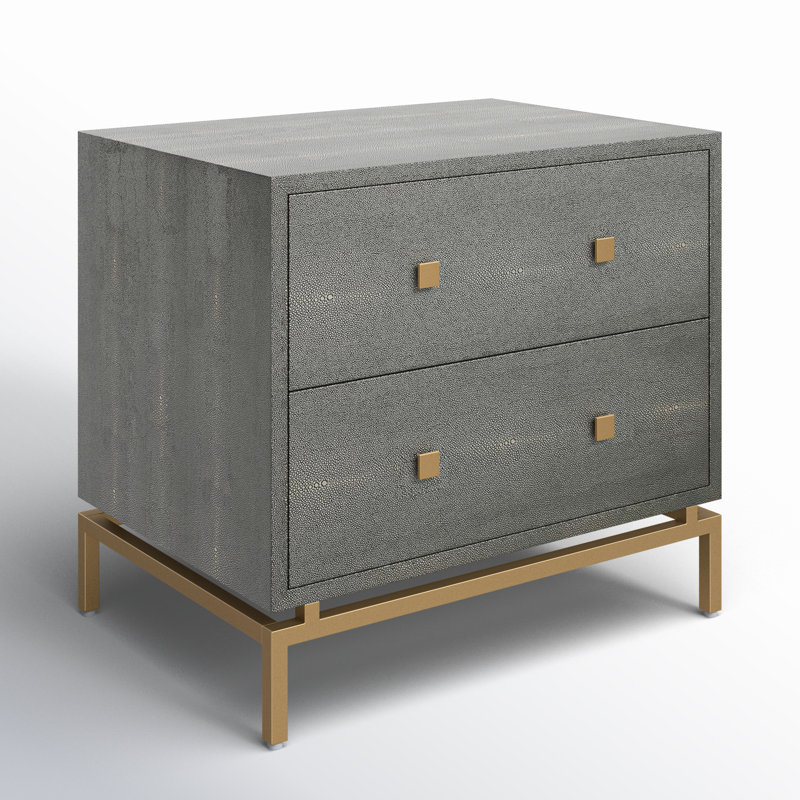 2 Drawer Nightstand in Gray/Brass