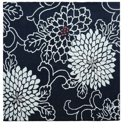 Hand Tufted Wool Eco-Friendly Area Rugs - Square, Black Color, Oriental Design, High Pile Thick Handmade Anti Skid Area Rugs for Living Room, Bed Room