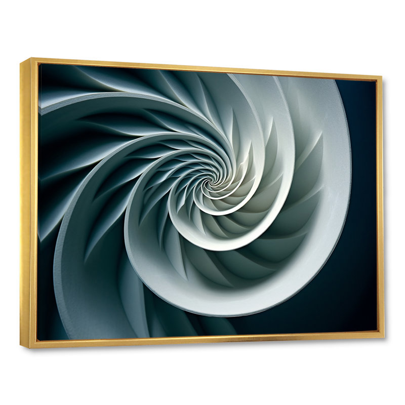 Turquoise coquille spirale de poisson sur toile, H 34 po x l 44 po x P 1,5 po, Cadre flottant doré