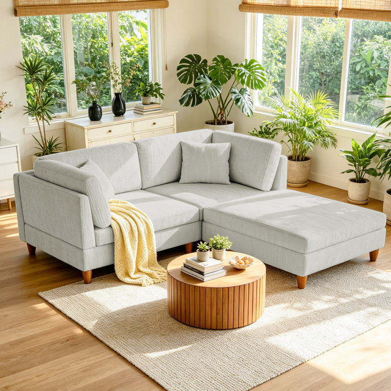 Ensemble de sièges modulaires en velours côtelé, Velours côtelé gris sel de mer, H 36,3 po x l 80,4 po x P 79,2 po