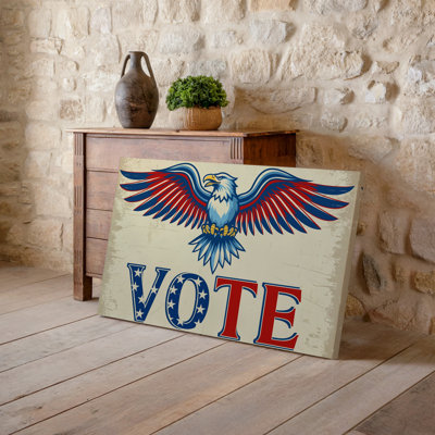 Canvas Create A Graphic Design Featuring A Stylized Eagle With A Wall Art Bold Sweeping Wing Adorned In Red And Blue Stripes Canvas Wall Art
