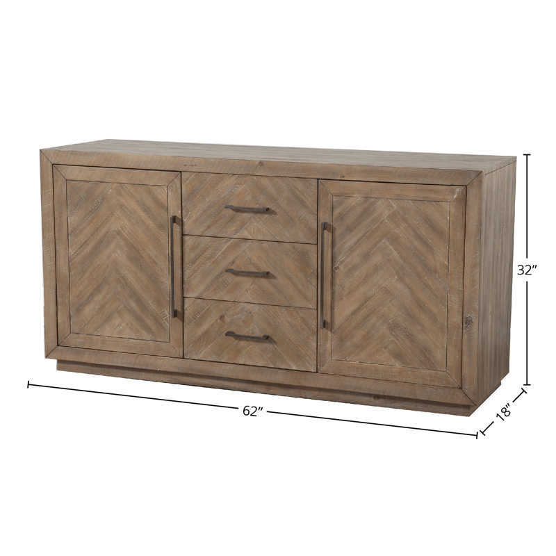 Aiden 62" Weathered Brown Pine Sideboard with Brass Hardware