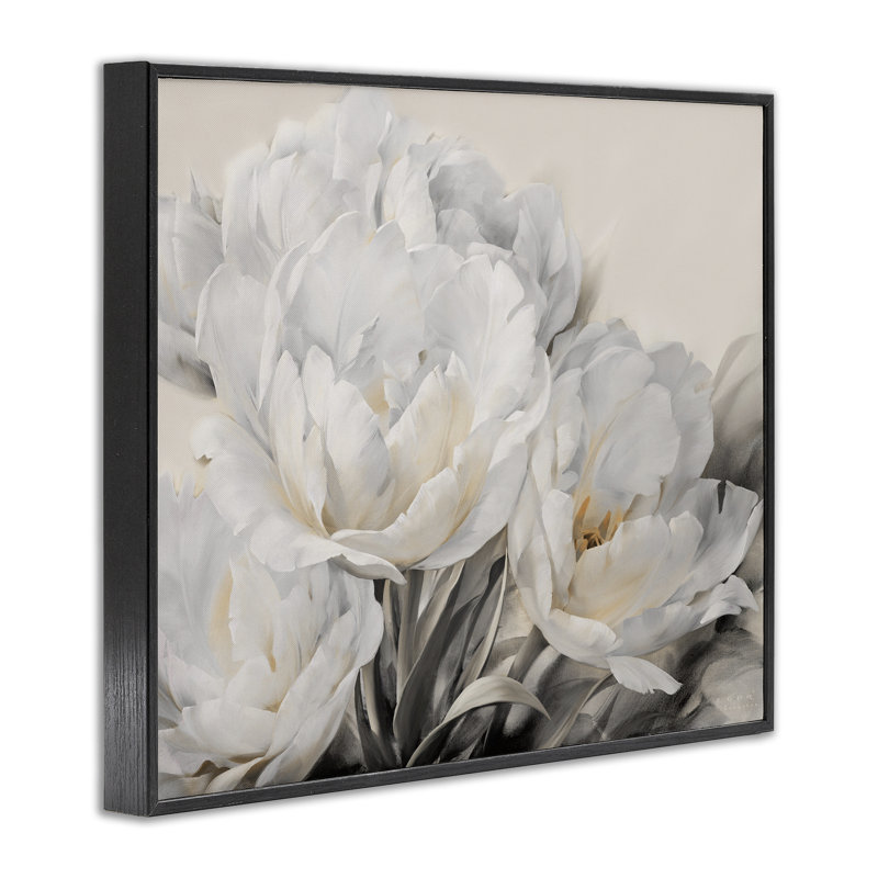Arrangement de roses blanches, estampe numérique, design par Iorg Levashov, H 11 po x l 14 po, Giclée encadrée noir minuit