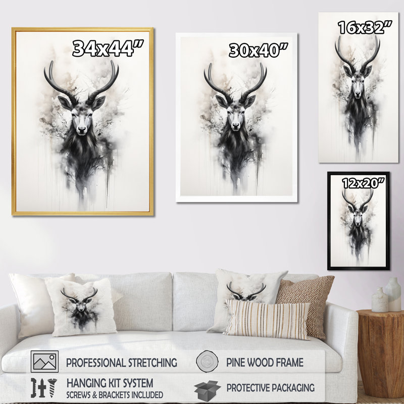 «Baelin Asian Art Antelope Sumi I», reproduction sur toile, H 44 po x l 34 po, Cadre naturel flottant