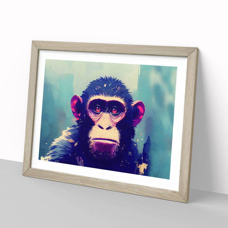 Monkey Art Painting Abstract - Framed Print, 25cm H x 34cm W x 2cm D, Oak Framed