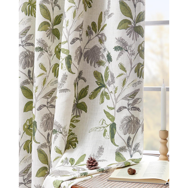 Rideaux botaniques occultant à motif de feuilles tropicales pour le salon, L 50 po x L 96 po, Vert