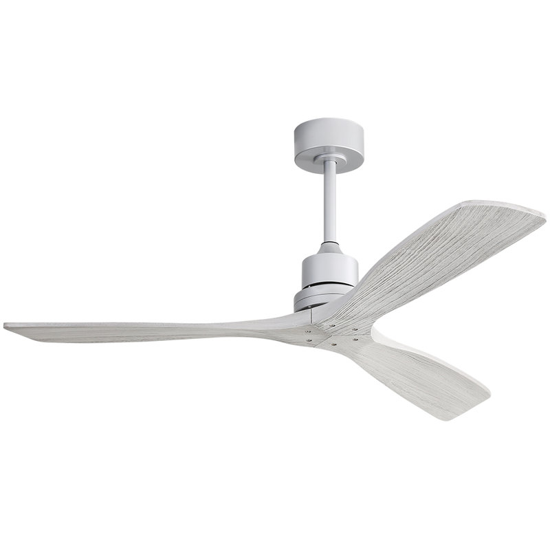 Sofucor Kemp 52" 3-Solid Wood Blade Classic Ceiling Fan with Remote Control and no Lights, Silver with Light Gray Blades