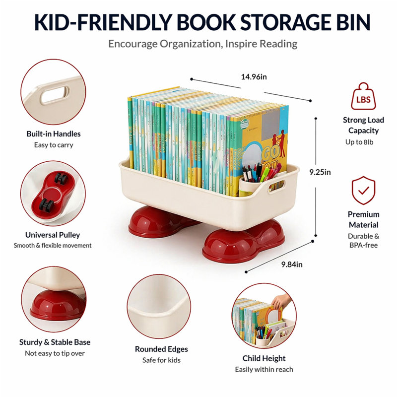 Portable Floor Storage Rack / Under-desk Book Shelf, Red