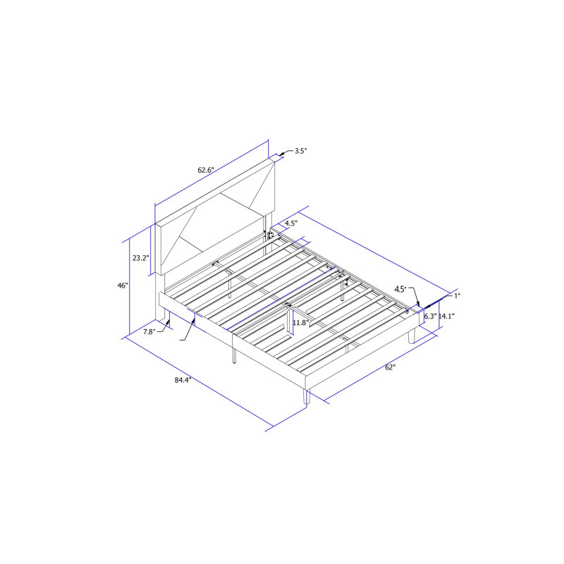 Lit tapissier gris grand format - Tête de lit et cadre de lit stable, sommier sans sommier, méthode d'assemblage simple, plateforme, support durable, facile à assembler