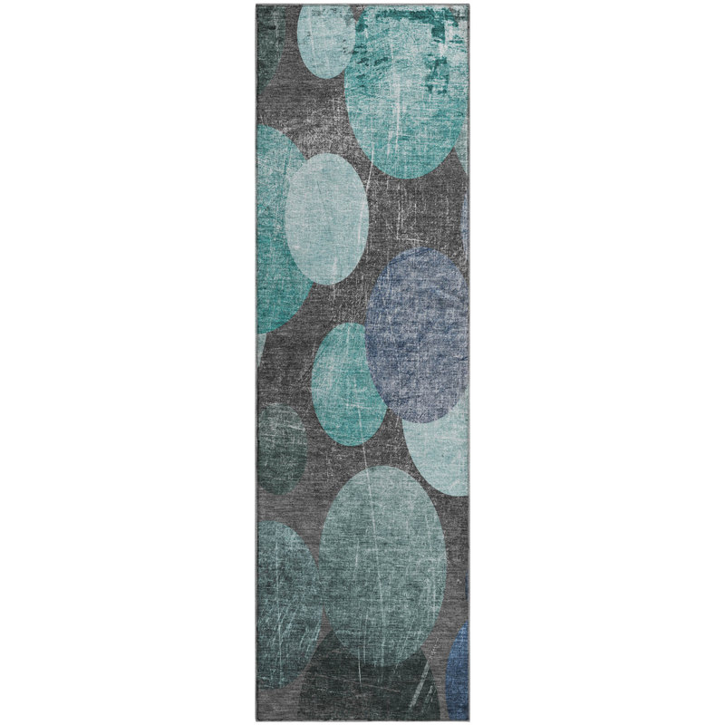 Premium Machine Washable Cerrito AMF556 Teal Rug, Runner 2'3" x 7'6"