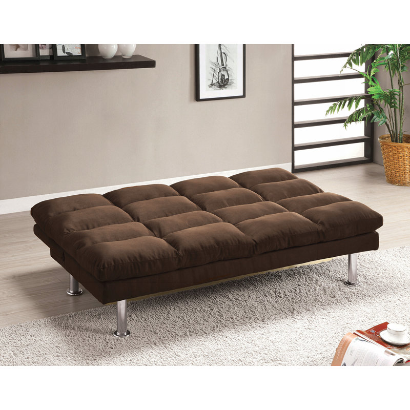 Canapé-lit de futon de style contemporain en microfibre converti en lit avec support supplémentaire pour pieds chromés