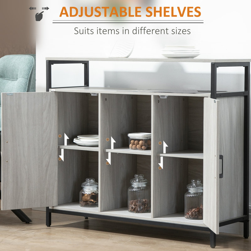Robenson Modern Sideboard Storage Cabinet with Adjustable Shelves Light Grey