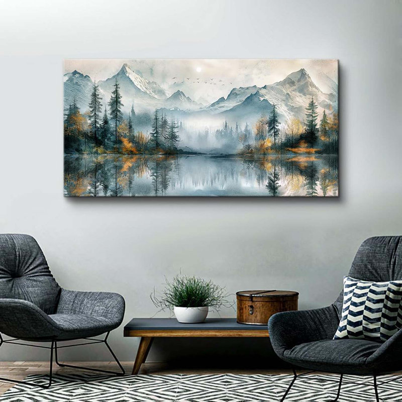 Grande toile murale pour salon, peinture de montagne, 50 x 100 cm