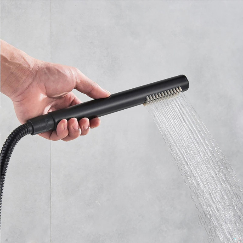 Marsala Luxury Matte Black Thermostatic Recessed Ceiling Mount Rainfall Shower System with Handheld