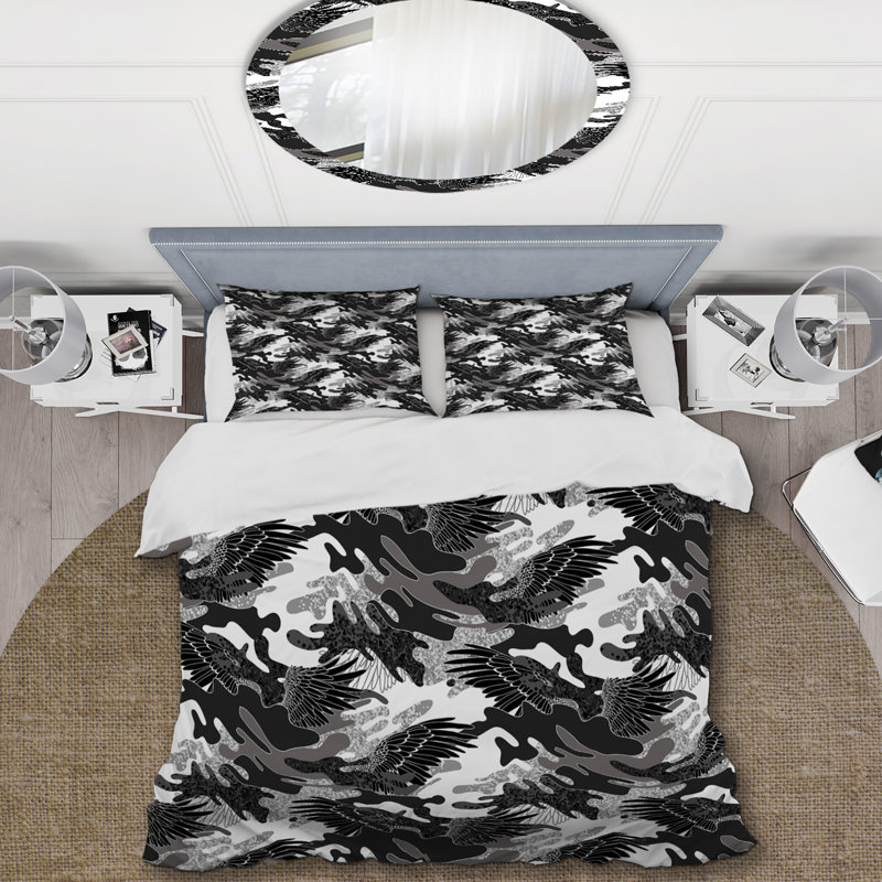 Ensemble de housse de couette en microfibre noir / blanc 3 pièces, Housse de couette pour très grand lit et 2 très